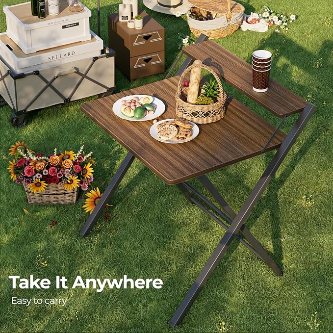 GreenForest No Assembly Folding Desk, 2-Tier Compact Computer Desk with Shelf, Space Saving Foldable Table for Home Office, Dorm or Apartment, Portable Collapsible Sturdy Laptop Desk, Espresso