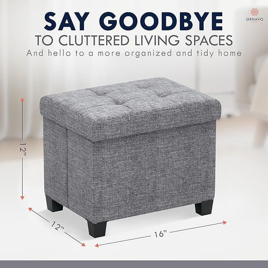 Ornavo Home Storage Ottoman Small Rectangle Ottoman with Legs, Foot Rest Stool Seat, Load up to 600 LB, for Living Room, Bedroom, Home Office, Dorm - 12 x 16 x 12, Gray