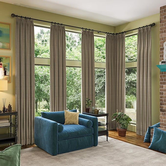 RAIN CITY Linen Brown Curtains 102 Inch Long 2 Panels Burg, Full Blackout Back Tab Pleated Look Drapes with Hooks, Thermal Insulated Boho Rustic Curtains for Living Room (50x102 in Lenght,Linen)
