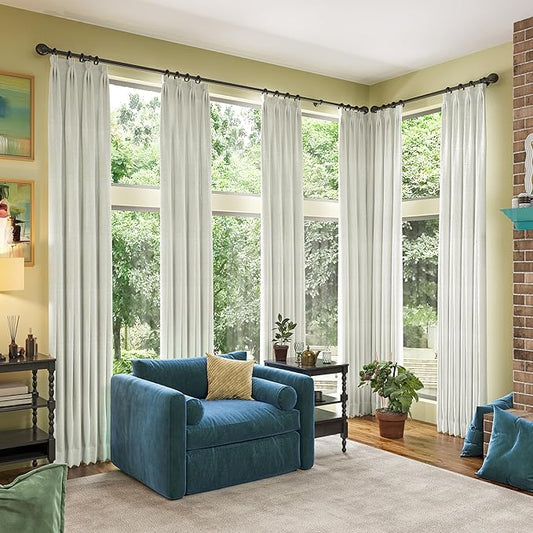 Linen Blend Blackout Curtains 120 Inch Long 2 Panels Set,Rod Pocket Back Tab Farmhouse Track System Curtains for Living Room 10 FT Length Extra Long Light Blocking Pleated Window Drapes,Natural