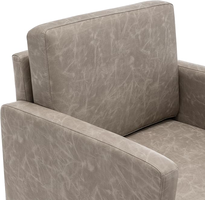 MINCETA Accent Chair,Modern Upholstered Armchair with Back and Arms,Reading Accent Chairs for Living Room,Set of 2,PU Leather in Greige