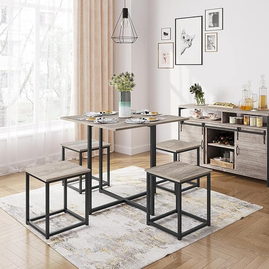 Yaheetech Dining Table Set for 4 Industrial Kitchen Table with 4 Chairs, Space-Saving Design for Apartment, Small Space, Breakfast Nook, Gray