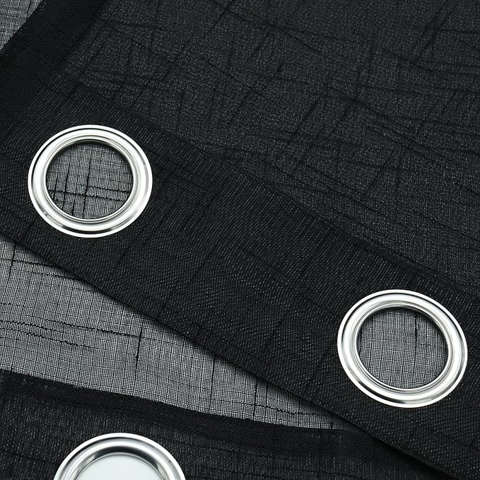 Sheer Curtains Faux Linen Semi Voile Light Filtering Drapes Pair for Bedroom Living Room, Set of 2 Grommet Top Window Curtain Panels (Each 54 x 84 Inch,Black)