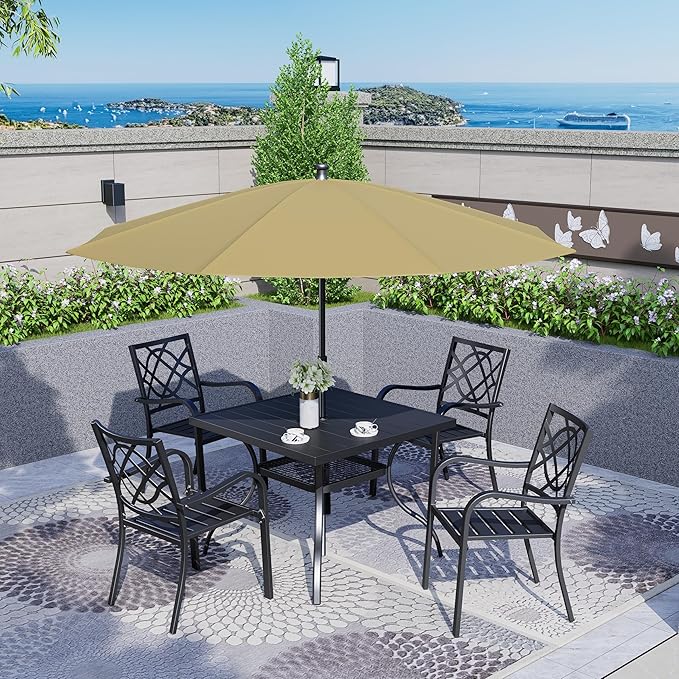 Oakcloud 37" x 37" Patio Dining Table, Outdoor Metal Square Table Patio Furniture Classic Black Table with 1.57" Umbrella Hole, for Garden Backyard Poolside Deck