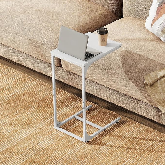 WLIVE C-Shaped End Table Set of 2, Small Couch Side Tables with Metal Frame, Sofa Table TV Tray for Living Room, Bedroom, White