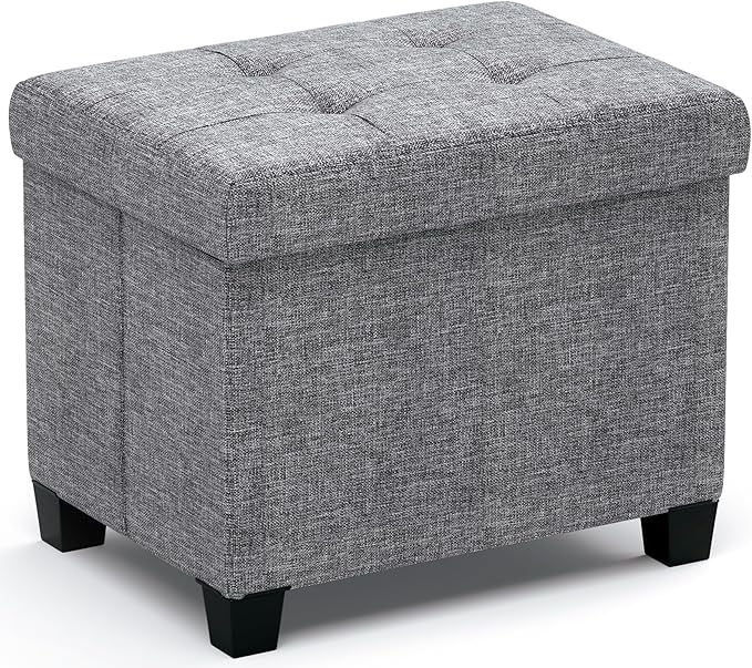 Ornavo Home Storage Ottoman Small Rectangle Ottoman with Legs, Foot Rest Stool Seat, Load up to 600 LB, for Living Room, Bedroom, Home Office, Dorm - 12 x 16 x 12, Gray