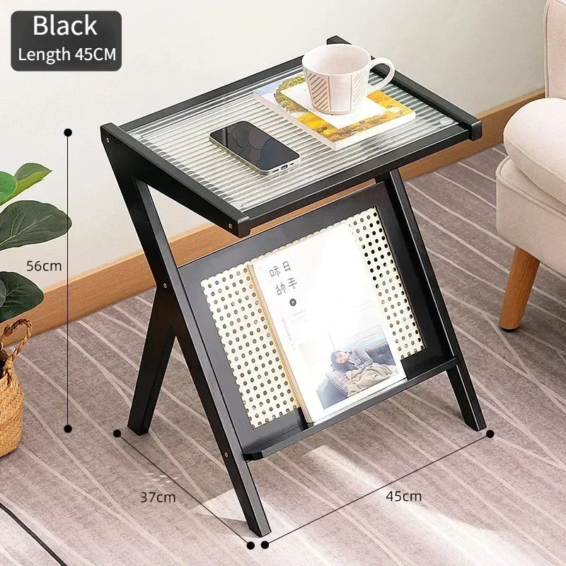 Z-Shaped Tea Table – Small Living Room Table with Removable Glass, Modern Minimalist Design