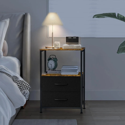 Fabric Bedside Table with 2 Drawers – Small Space Nightstand