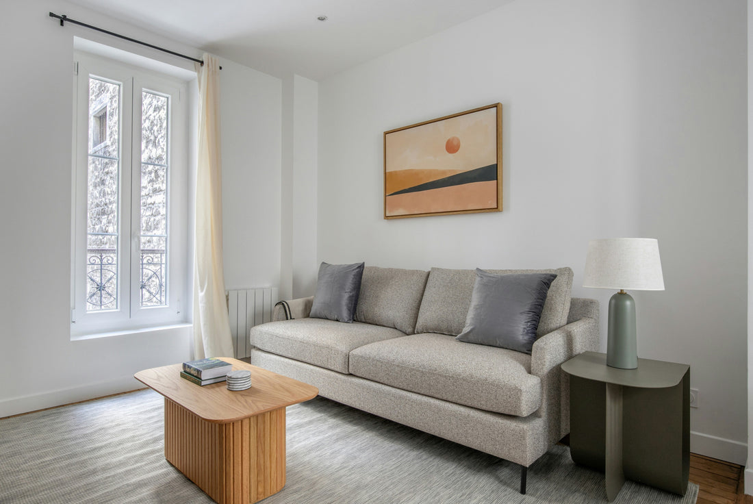 coffee table placement in a small living room with proper spacing