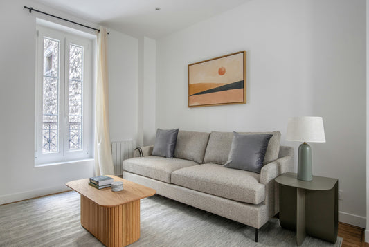 coffee table placement in a small living room with proper spacing