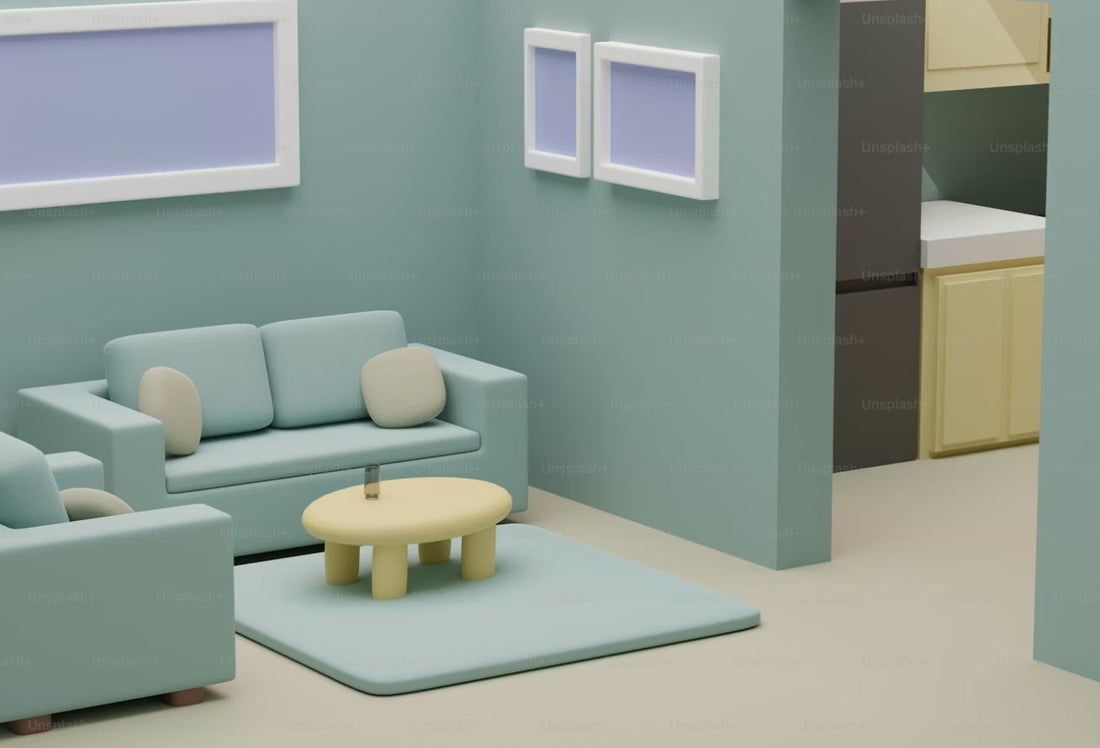 Small living room with a compact coffee table showing ideal size height and spacing next to a sofa