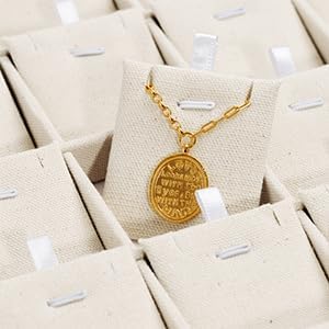 24 Grids Linen Necklace Tray Jewelry Display Tray Necklace Holder Organizer for Drawers With Removable Jewelery Cards Pendant Bracelet Storage (Beige)