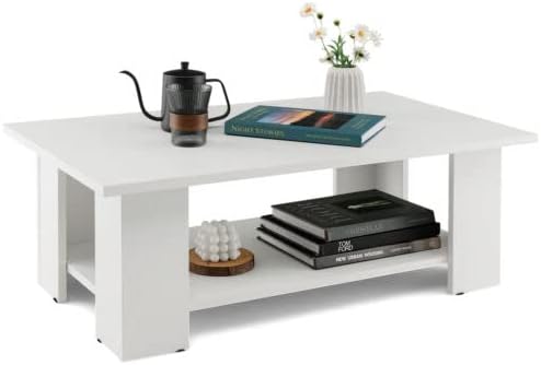 Giantex Rectangle Wood Center Table, 41" L 2-Tier Large Modern Tea Table w/Open Compartment, Easy Assembly, Accent Coffee Table for Living Room, Reception Room, White