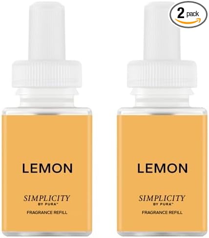 Pura & Simplicity Home Scent Refill - Smart Air Diffuser - Up to 120-Hours of Luxury Fragrance per Refill - Home Essential - Clean & Safe Diffuser Fragrance - 2 Pack, Lemon