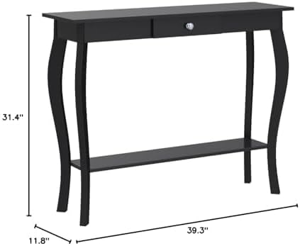ChooChoo Narrow Console Table with Drawer, Chic Accent Sofa Table, Entryway Table, Black