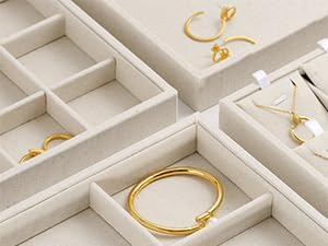 Linen Jewelry Trays 16 Slots Necklace Bracelet Display Tray Jewelry Drawer Organizer Necklace Bracelets Watch Storage Holder (Beige)