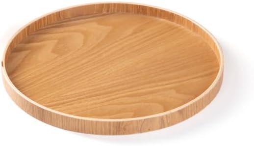 Round Wooden Serving Tray – Rustic Wood Tea Tray for Breakfast, Snacks, Coffee & Home Decor (Light, 12.99in)