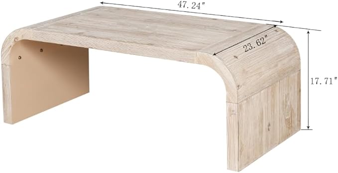 Coffee Table, 47.24"x23.62"x17.71" Farmhouse Vintage Crafts Curved Art Deco Side Table, Solid Wood Center Accent End Table for Living Room Bedroom Apartment, Oak