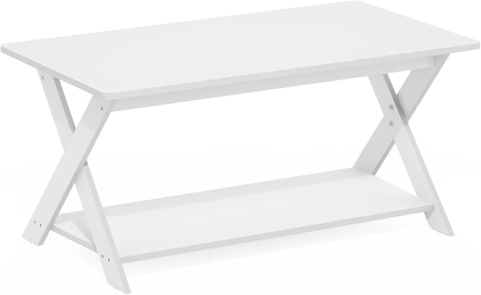 Furinno Modern Simplistic Coffee Table, Rectangle Modern Coffee Table with X-Legs, Criss-Crossed Side Table, for Living Room, Bedroom, Home Office, White
