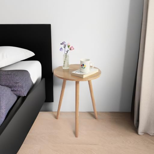 AWASEN Side Table Round, Small Accent Table Nightstand Modern End Table for Living Room Bedroom Office Small Spaces, 16''D x 19.5''H(Natural Walnut)
