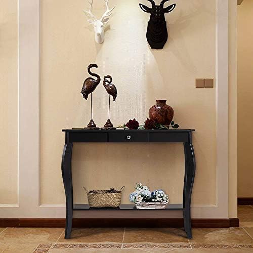 ChooChoo Narrow Console Table with Drawer, Chic Accent Sofa Table, Entryway Table, Black