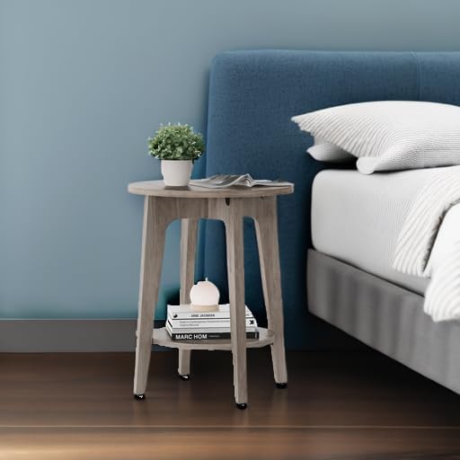 VASAGLE MAEZO Collection - Side Table, 2-Tier Small Round End Table, Nightstand with Tapered Legs, Curved Transitions, for Small Spaces, Living Room, Bedroom, Heather Greige ULET283T02