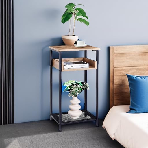 Tall Side Table, 30 inch High End Table, Small Entryway Table, Bedside Table for Living Room and Bedroom, Greige & Black