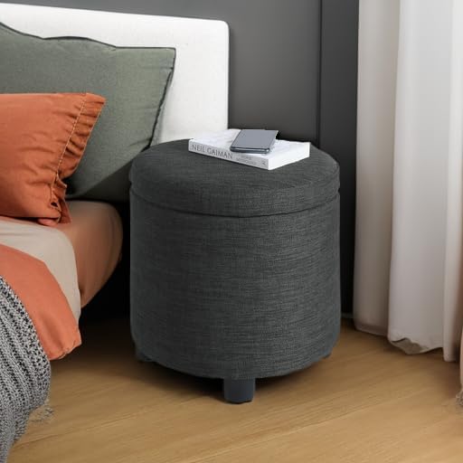 Designs4Comfort Round Accent Storage Ottoman with Reversible Tray Lid