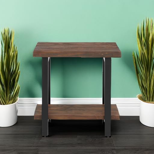 Pomona 27-Inch Wood End Table in Rustic Natural Finish with Metal Legs - 2-Tier Modern Farmhouse Side Table for Home Décor or Accent in Living Room, Bedroom, and Office by Alaterre Furniture