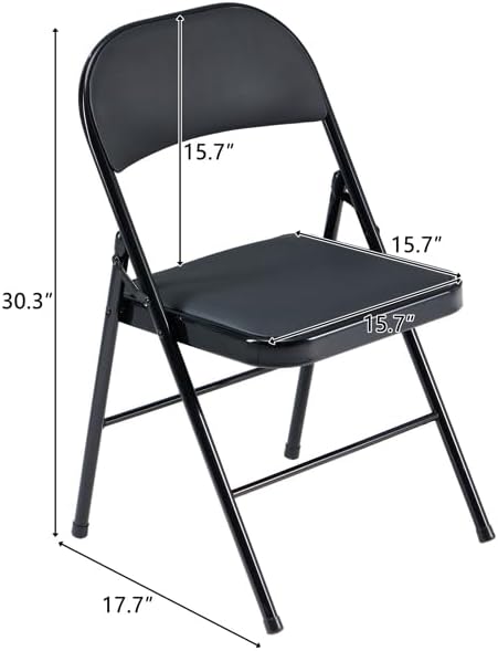 6 Pack Black Folding Chairs with Padded Seat & Back, Metal Frame Foldable Chairs, Portable & Stackable for Indoor Outdoor, Office, Party, Wedding, Conference, Black