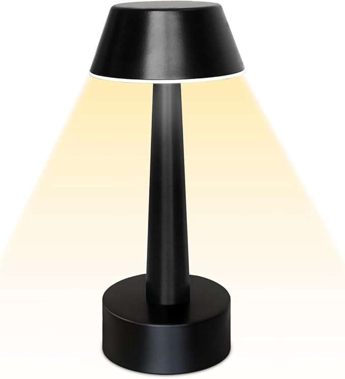 UMEXUS Cordless Small Table Lamps Rechargeable Battery Operated 3-Way Touch Dimmable Metal Portable Mini Lamp Bedside Night Light for Bar, Restaurant, Dinner, Outdoor, Home Decor Black
