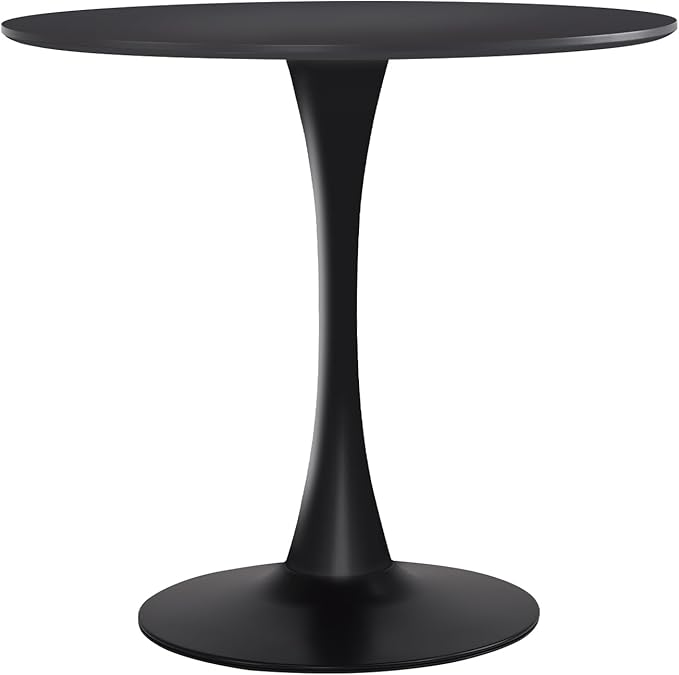 Round Dining Table,31.5”Kitchen Table for 2-4 People,MDF Table Top with Metal Pedestal Base,Tulip Design for Kitchen,Dining Room,Living Room,Leisure,Black