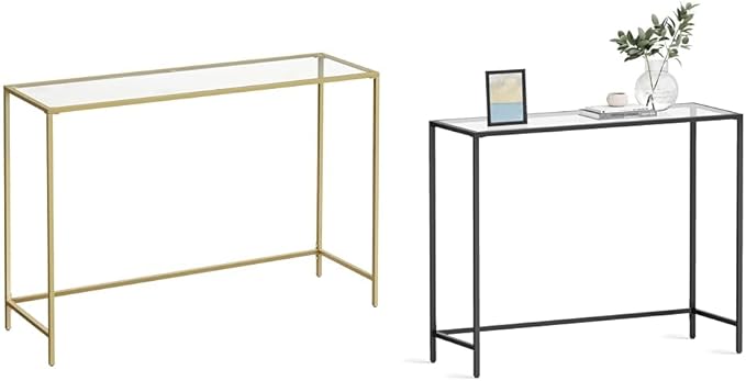 VASAGLE Console Tables Bundle - 47.2" Gold Metal and Glass Table and 39.4" Black Metal and Glass Table