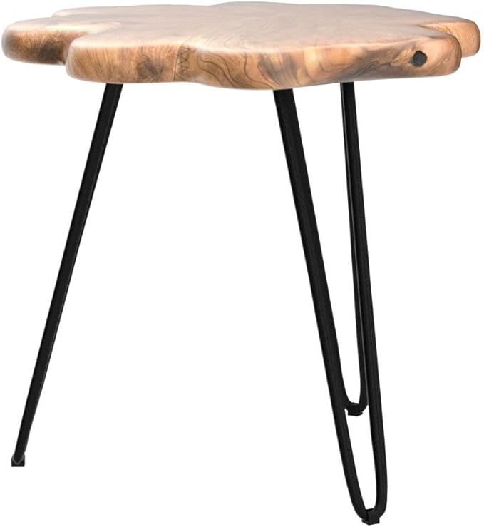 19.5 Inch Live Edge Side Table, Wood Freeform Small End Table with Waterproof, Rustic Accent Table Unique for Living Room, Bedroom, Home