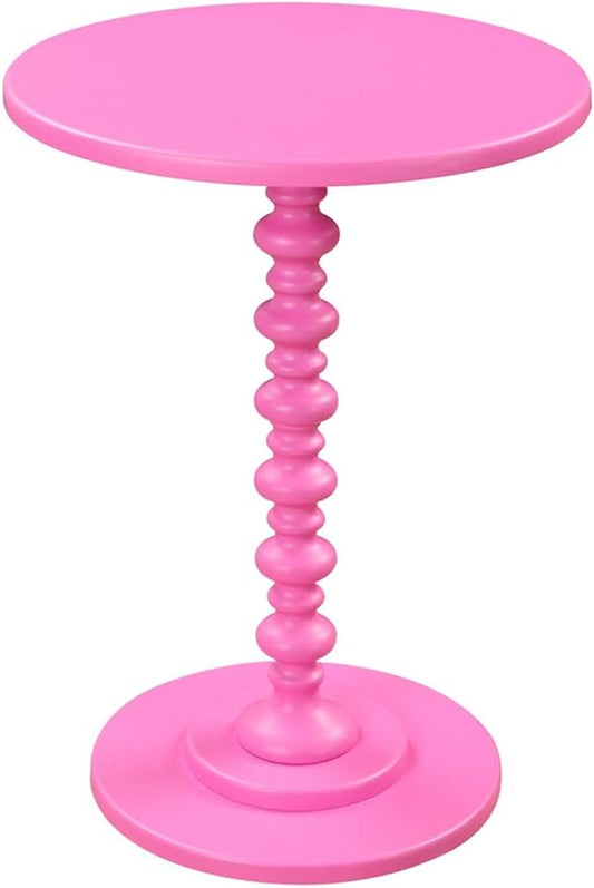 Convenience Concepts Palm Beach Spindle Table 17.75" - Traditional Round End Table for Living Room, Turned Solid Wood Side Table, Classic Display Pedestal Table, Pink