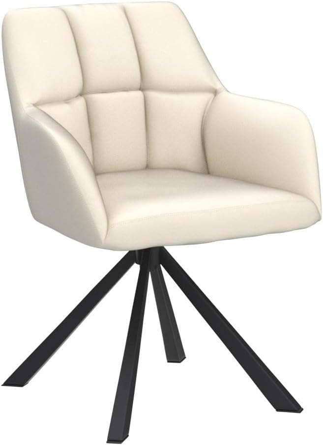 EALSON Comfy Leather Desk Chair Modern Computer Task Chair no Wheels Swivel Accent Chair with Mid Back Arm Chair for Living Room/Bedroom/Home Office, PU Beige