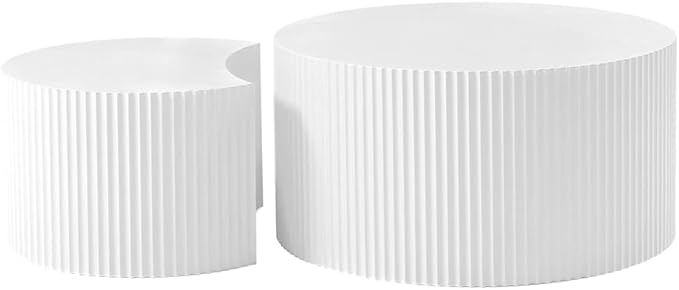 WILLIAMSPACE Nesting Coffee Table Set of 2, Round & Crescent Moon Wooden Coffee Tables, Modern Luxury Accent End Tea Table for Living Room Apartment (White-Round)