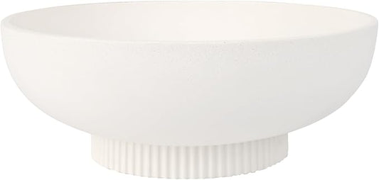 Large Resin Pedestal Decorative Bowl - Modern Handicraft Bowls for Home Decor - Fruit Bowl for Kitchen Counter - Key Bowl for Entryway Table,Artificial Stone White