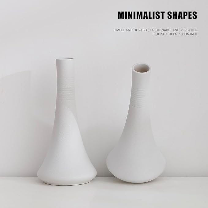 2-Piece White Matte Ceramic vase Set, Farmhouse Decoration, Decorative vase, Suitable for Kitchen, Bedroom, Office, Living Room, Bathroom, and Shelf Center Dining Table Decoration
