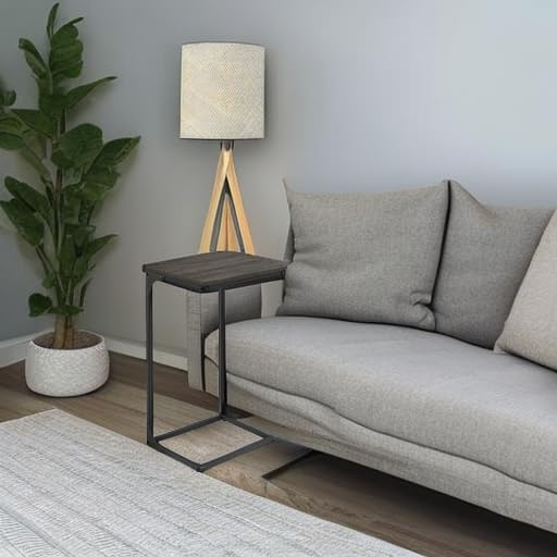 VASAGLE C-Shaped End Table, Side Table for Sofa, Couch Table with Metal Frame, Small TV Tray Table for Living Room, Bedroom, Ebonized Oak Finish and Black