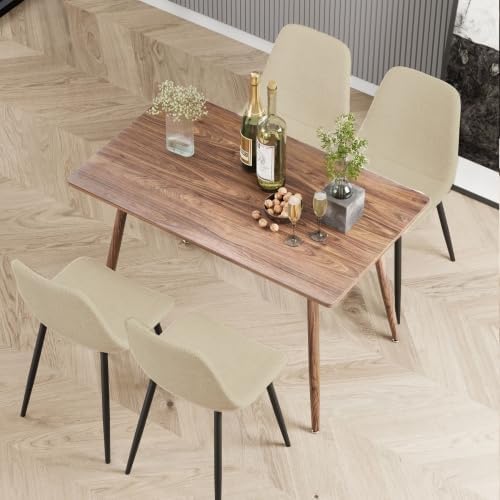 Modern Wooden Dining Table, 47.2'' Wooden Rectangle Table, Kitchen & Dining Room Table, Wooden Dining Table with Black Metal Legs for Living Dining Room(Walnut Color)