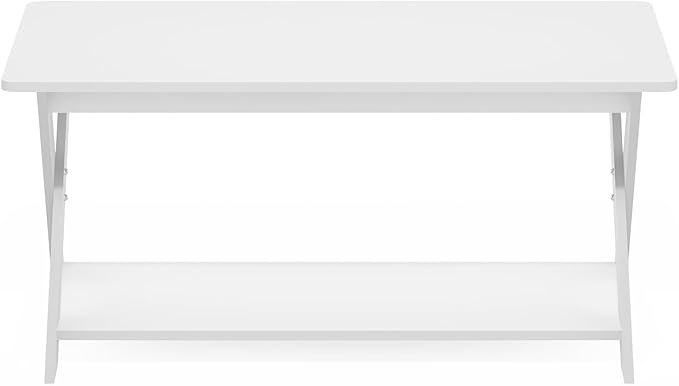 Furinno Modern Simplistic Coffee Table, Rectangle Modern Coffee Table with X-Legs, Criss-Crossed Side Table, for Living Room, Bedroom, Home Office, White