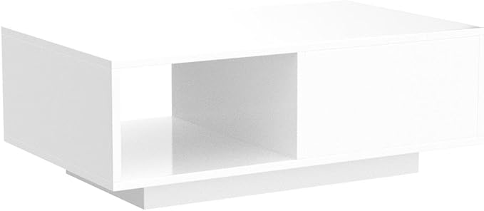 COSVALVE Modern White LED Coffee Tables for Living Room with Drawer & 16-Color LED Lights, Rectangle Living Room Sofa Table with Ample Storage Space(23.6" D x 43.3" W x 15.7" H)