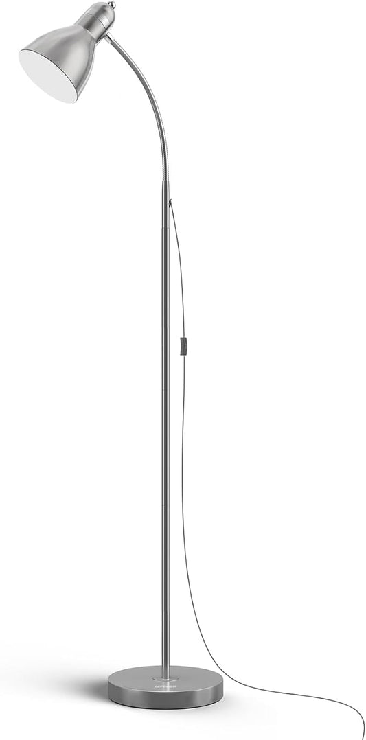 LEPOWER Floor Lamp, Metal Standing Lamp with Adjustable Gooseneck, Heavy Metal Base, Reading Pole Lamp for Office, Silver Floor Lamps for Bedroom, Living Room