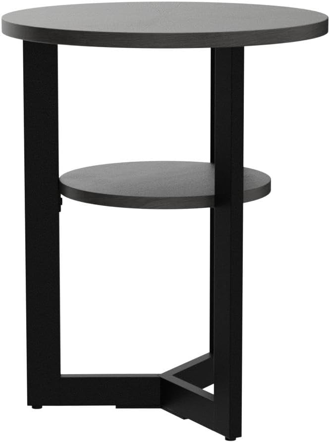 LEEMTORIG Round Side Table, 2-Tier End Table Nightstand with Metal Legs, Modern Bedside Couch Accent Table for Living Room, Bedroom, Office, Rustic Black/Black, 19.3 x 19.3 x 24 inches BZ-1338-BK