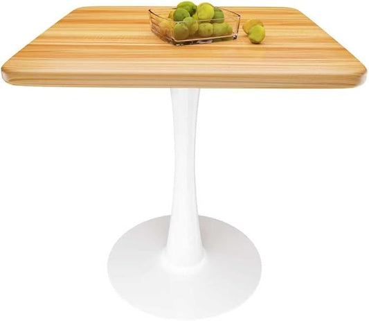 23.6" Square Small Dining Table for 2, Tulip Bistro Table with White Metal Pedestal Base, Modern Mid-Century Compact Kitchen Dining Piece for Home, Café, Restaurant, or Office