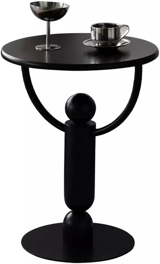 Metal Small Round Side Table,Vintage Bedside Drink Table for Small Spaces,Modern Accent End Tables Coffee Tables Pedestal Tables for Living Room, Bedroom, Corners, Patio (Black)
