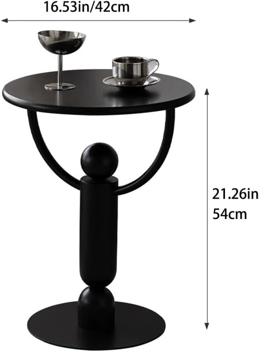 Metal Small Round Side Table,Vintage Bedside Drink Table for Small Spaces,Modern Accent End Tables Coffee Tables Pedestal Tables for Living Room, Bedroom, Corners, Patio (Black)