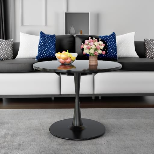 DKLGG Black Round Dining Table, 31.5" Tulip Table Kitchen Dining Table for 2-4 People with MDF Top & Pedestal Base, Mid-Century End Leisure Coffee Office Living Room Table