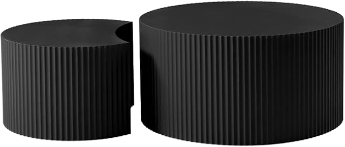 WILLIAMSPACE Nesting Coffee Table Set of 2, Round & Crescent Moon Wooden Coffee Tables, Modern Luxury Accent End Tea Table for Living Room Apartment (Black-Round)